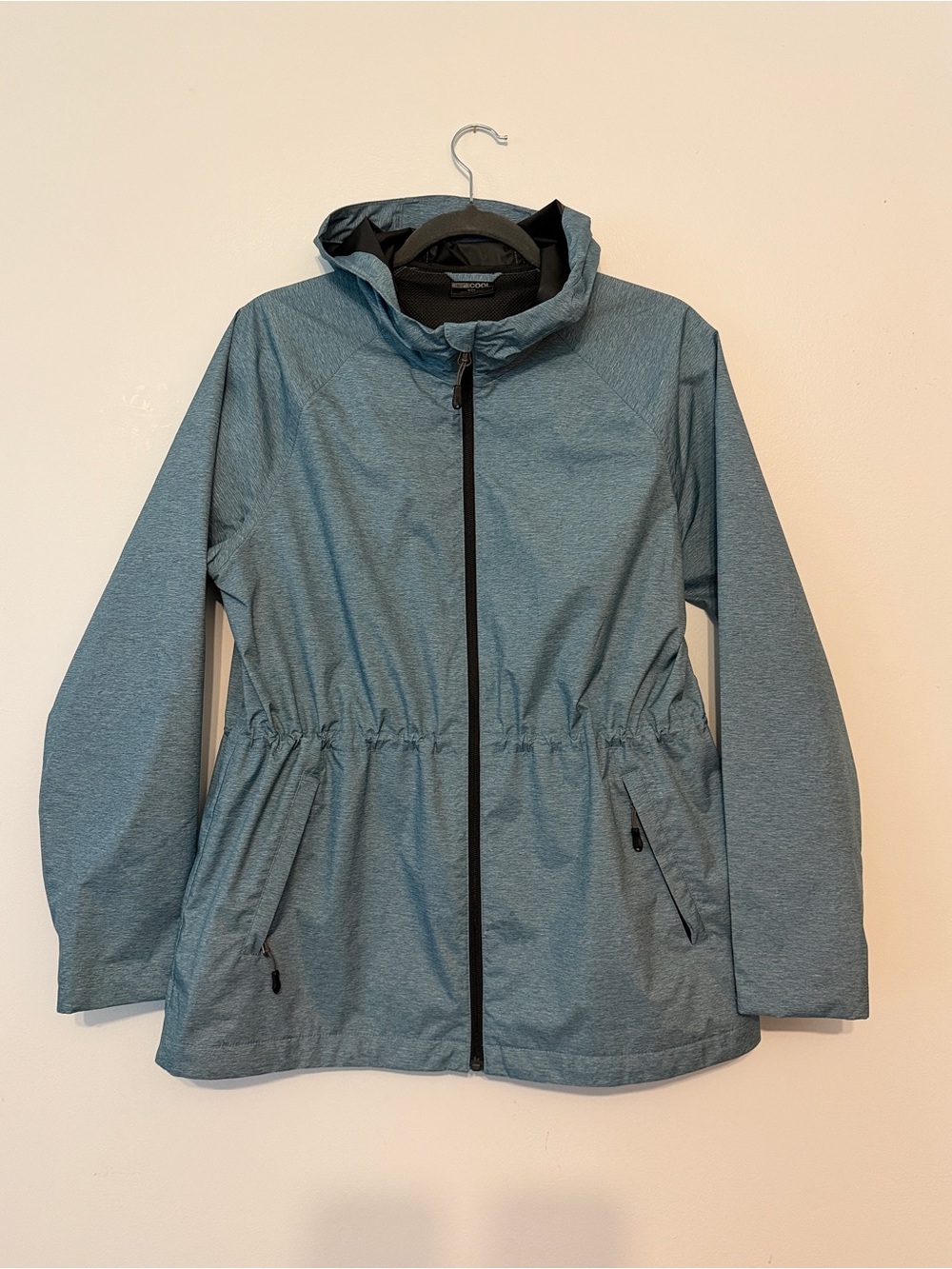 32 Degrees Cool Teal/Heathered Hooded Rainjacket w/adjustable Waist and cuffs